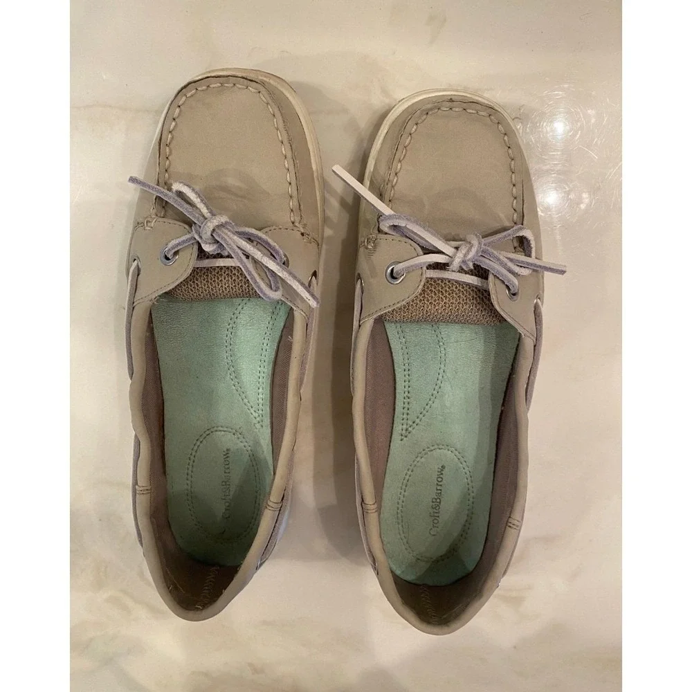 Croft & Barrow‎ Womens Beige Boat Shoes Size 8M Slipons w/ supportive Insoles